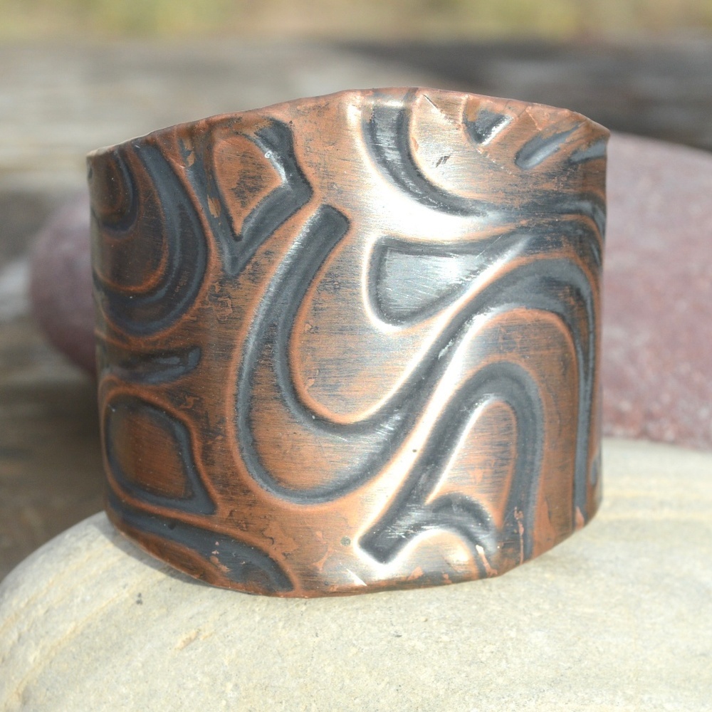 Psychedelic Hippie Copper Cuff Bracelet Boho Rustic Trippy Solid Handmade Gift